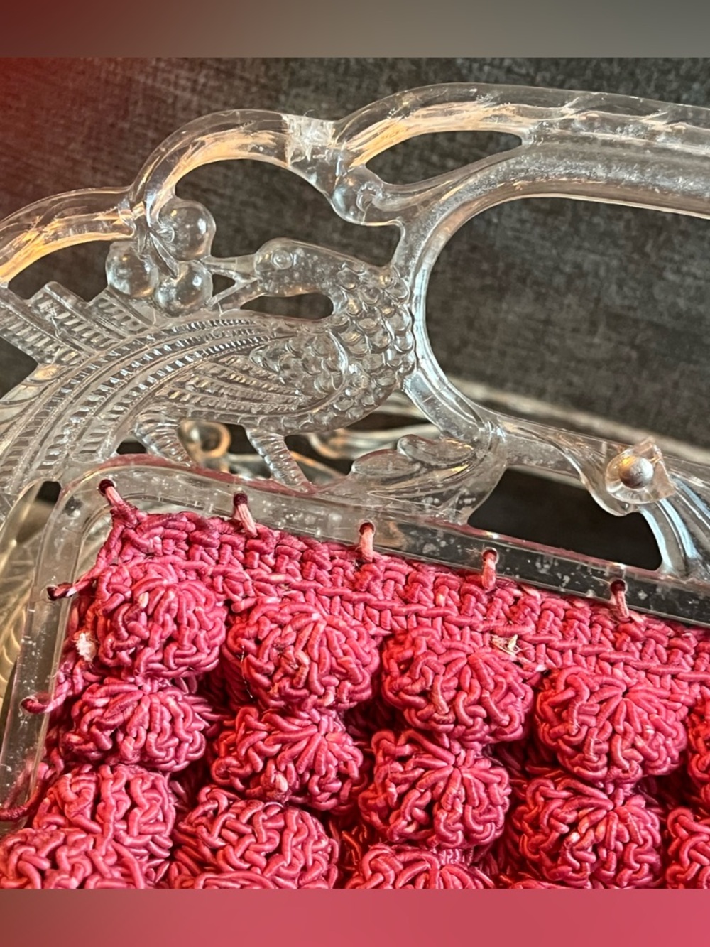 Vintage Crochet and Bird Handle Purse Handbag - Picture 3 of 12